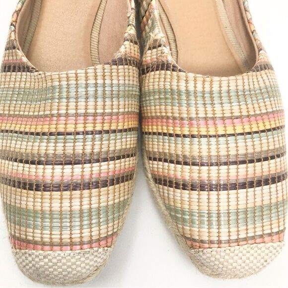 Crown Vintage LONARI Earth Tone Cream Stripe Closed Toe Espadrille Mule Shoes - Picture 5 of 13